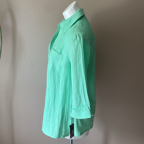JM Collection Women’s Pastel Mint 100% Linen Button Down Shirt Size 10 - Picture 3 of 7